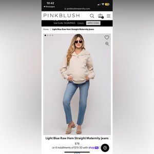 Pink Blush Light Blue Raw Hem Straight Maternity Jeans